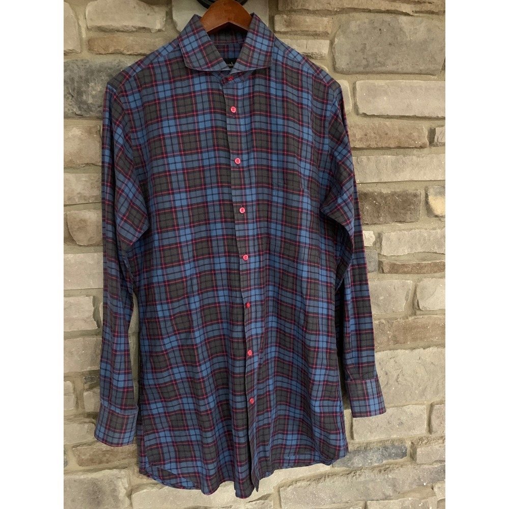 Cheltenham Tom James Quiet Luxury Mens Blue Plaid Button Down Shirt Preppy